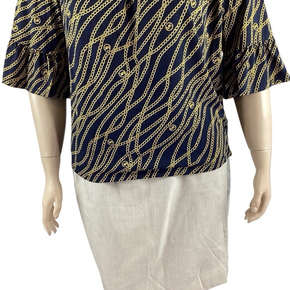 Michael Michael Kors Chain Print Scoop Neck Top Navy Gold Logo 1X - Picture 3 of 7